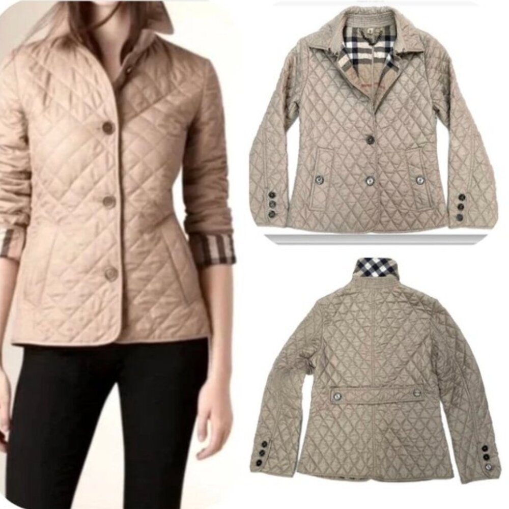 Auc Burberry COPFORD Brit Toupe Diamond Quilted Button Front Jacket S